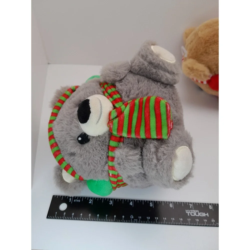American Greetings Christmas Teddy Bear Plush Set Grey Tan Earmuffs Scarf 7in